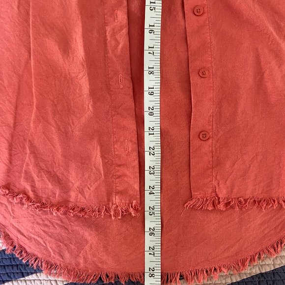 Cloth & Stone Anthropologie Orange Button Up Shirt with Fringe - Picture 4 of 6
